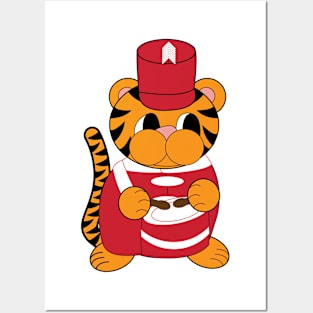 Tiger Drummer Marching Band Red White Posters and Art